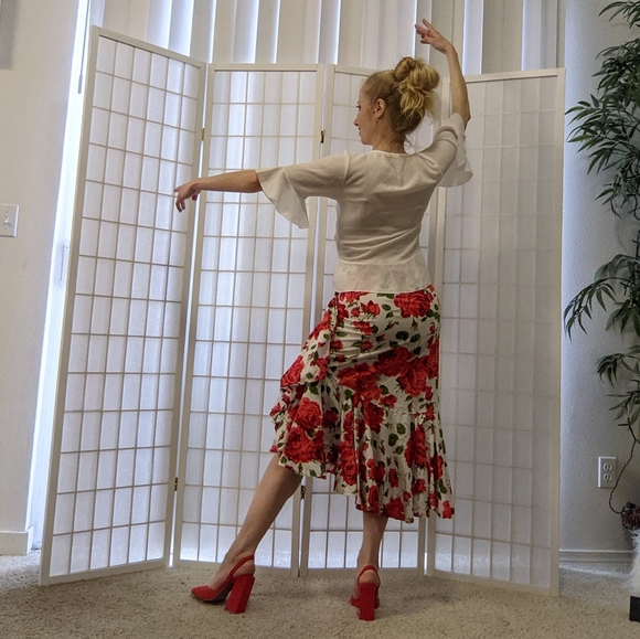 ASOS Design Midi Skirt with Wrap Detail in Rose Print - Picture 6 of 8